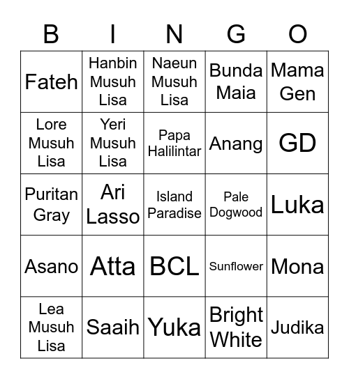 Gyuri Bingo Card