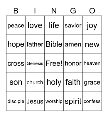 Big Church Bingo Card