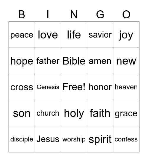 Big Church Bingo Card