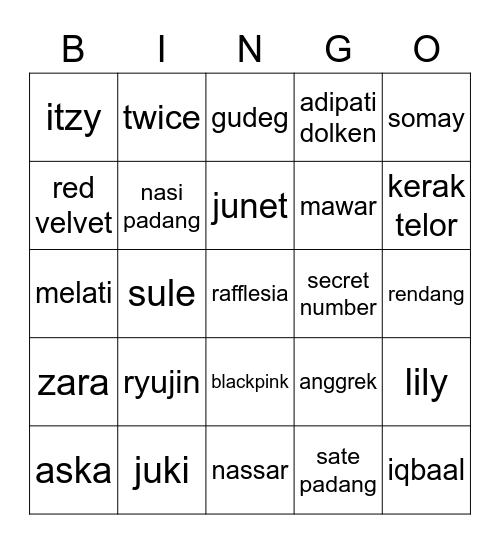 RYUJIN MMG Bingo Card