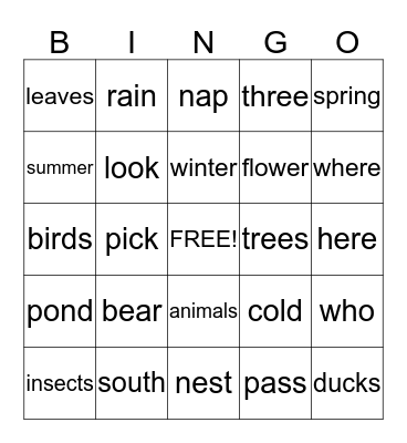 Seasons Bingo Card
