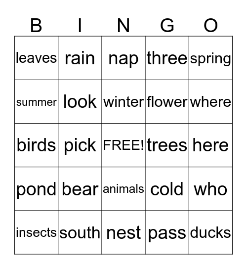 Seasons Bingo Card