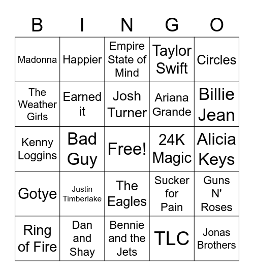 Transition Academy Music Trivia Bingo Card