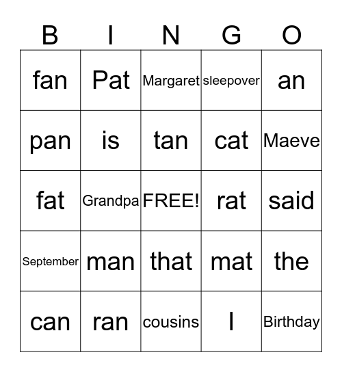 Sweet Cousins              Maeve and Margaret Bingo Card