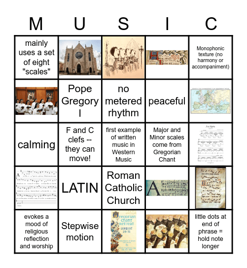 Gregorian Chant Bingo Card