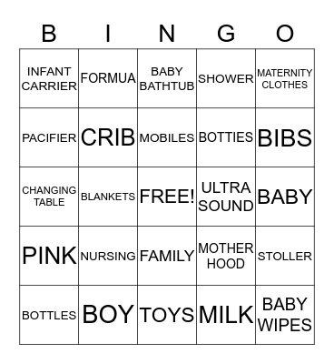 BABY SHOWER  Bingo Card