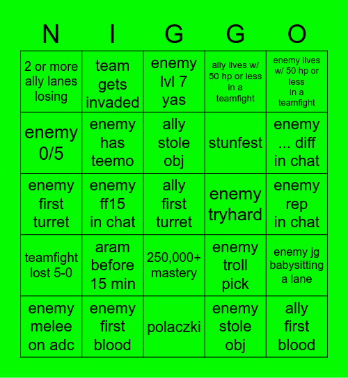 help Bingo Card