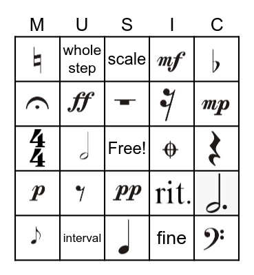 Musical Terms and Symbols Bingo Card