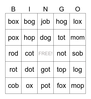 Phonics with FRANCES: Short O BINGO Card