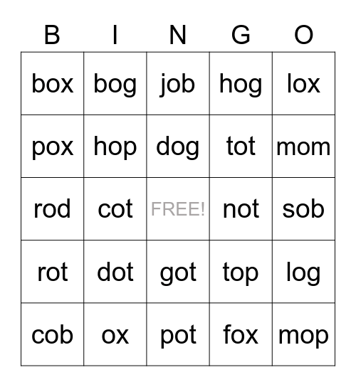 Phonics with FRANCES: Short O BINGO Card