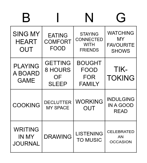 Happiness Bingo! Bingo Card