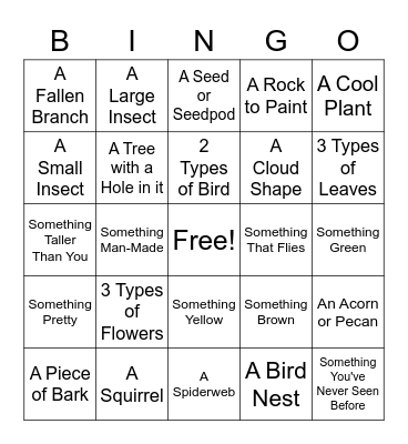 Nature Walk Bingo Card