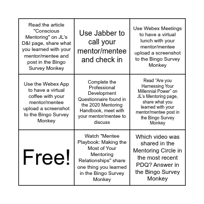 June Mentoring Bingo Card