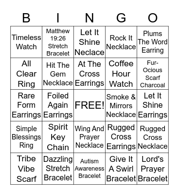 Just Jewelry Bingo Card