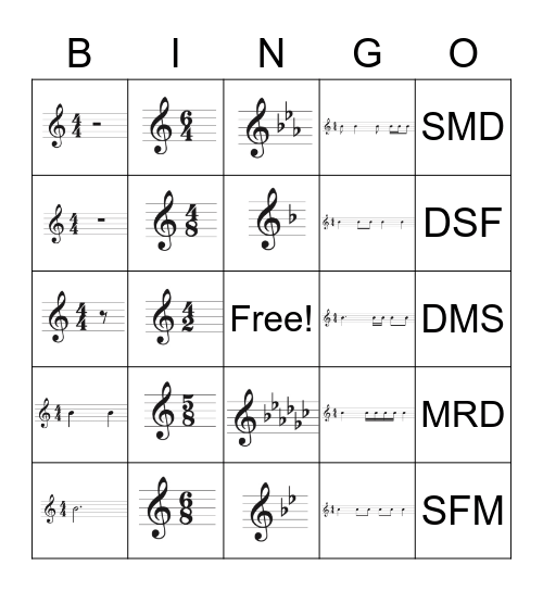 Choir Music Theory Bingo Card