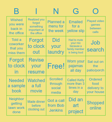 June Work From Home Bingo! Bingo Card