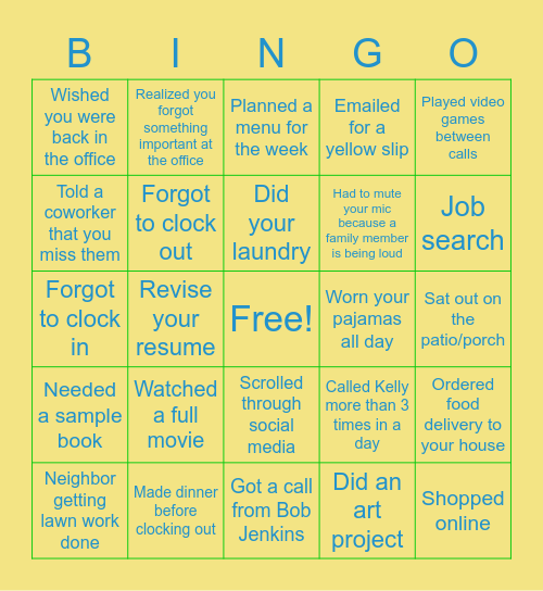 June Work From Home Bingo! Bingo Card