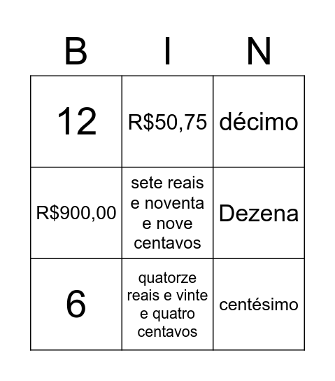 Bingo Matemática Bingo Card