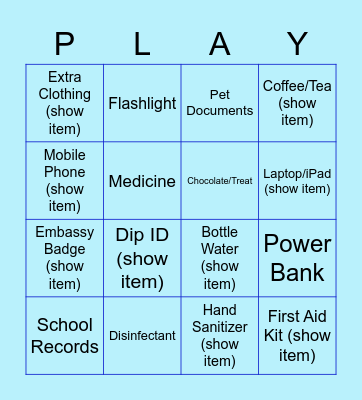 Mission Colombia Game Night Bingo Card