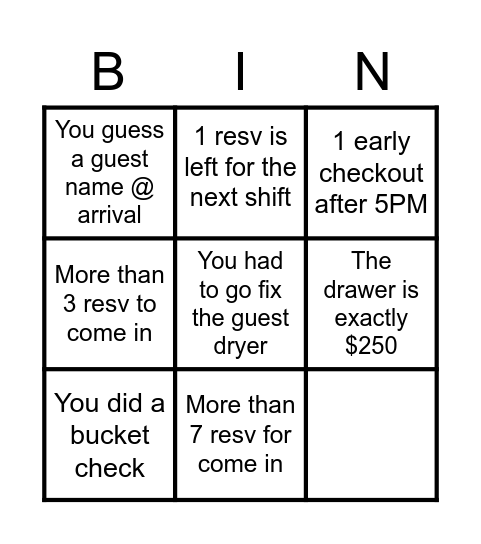 3-11 Shift Bingo Card