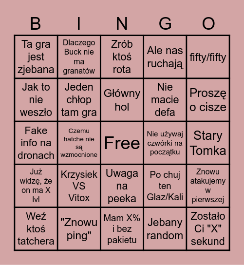 R6 z przyjaciółmi Bingo Card