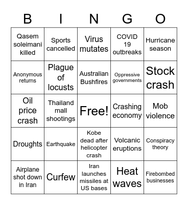 Apocalypse Bingo Card