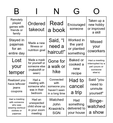 Quarantine Bingo... Have You? Bingo Card