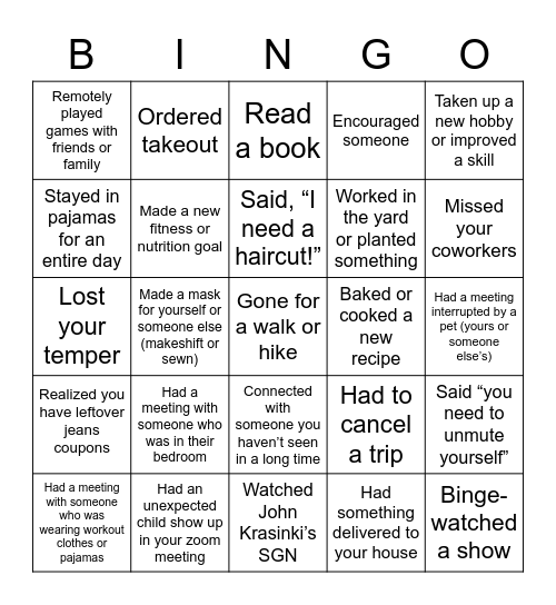 Quarantine Bingo... Have You? Bingo Card