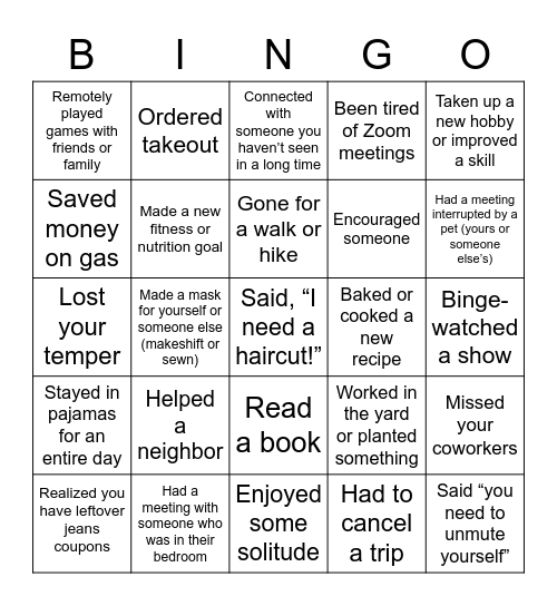 Quarantine Bingo...       Have You? Bingo Card