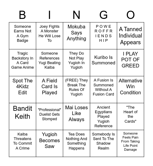 Yugioh Bingo Card