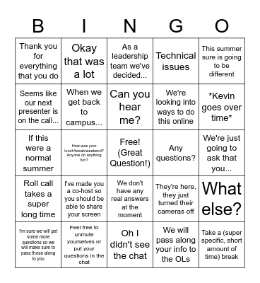 Training Bingo Card