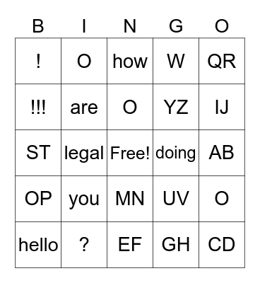 Wegal Bingo Card