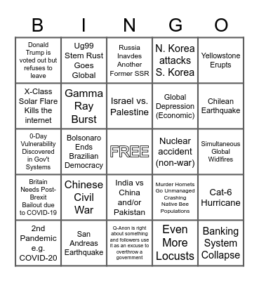2020 Apocalypse Bingo Card