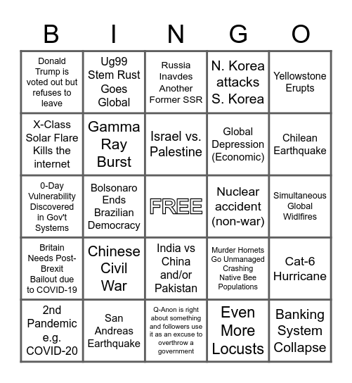 2020 Apocalypse Bingo Card