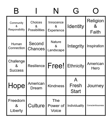 American Literature Bingo Card