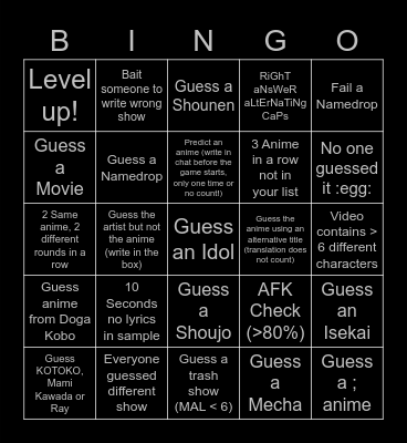 DSEA AMQ Bingo Card