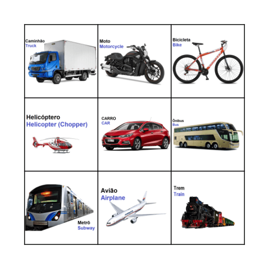 Meios de Transporte Bingo Card