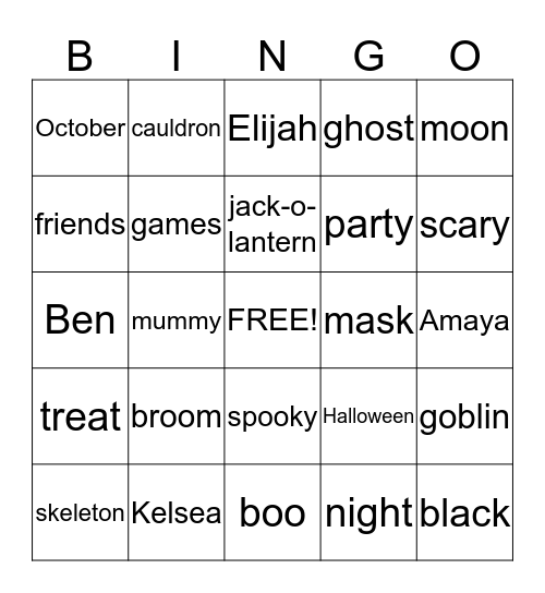 Kensleigh and Kelsea's Bingo Card