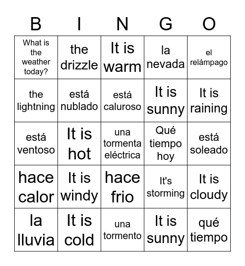 El Tiempo Bingo Card