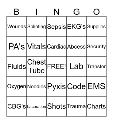 Emergency Nurses Week Bingo Card
