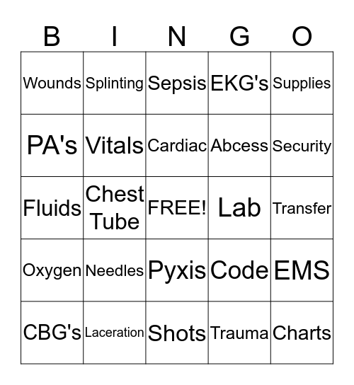 Emergency Nurses Week Bingo Card