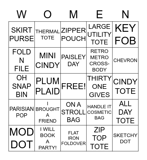 THIRTY-ONE BINGO...CELEBRATE. EMPOWER. REWARD. Bingo Card