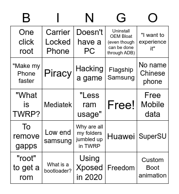 r/androidroot Bingo Card