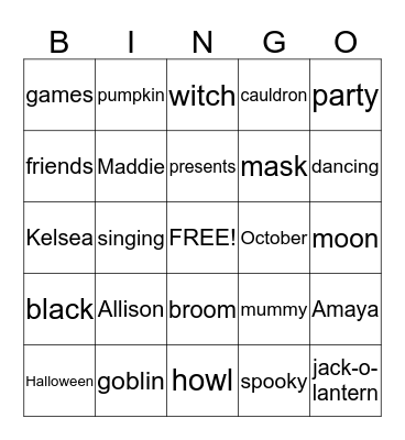 Kensleigh and Kelsea's Party Bingo Card