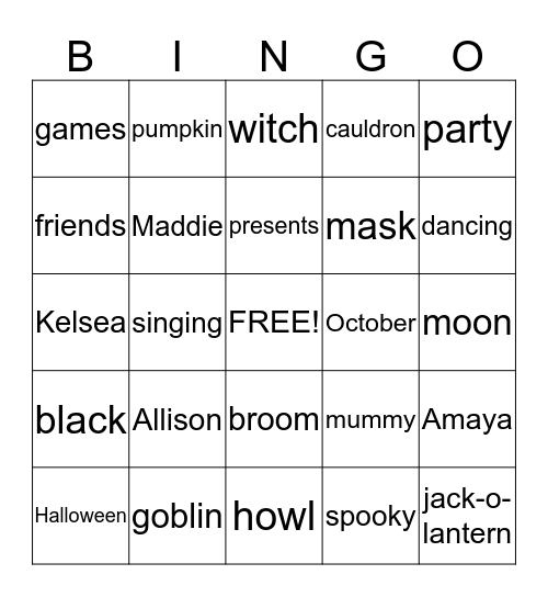 Kensleigh and Kelsea's Party Bingo Card