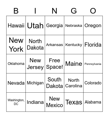 Places I've Traveled Bingo Card