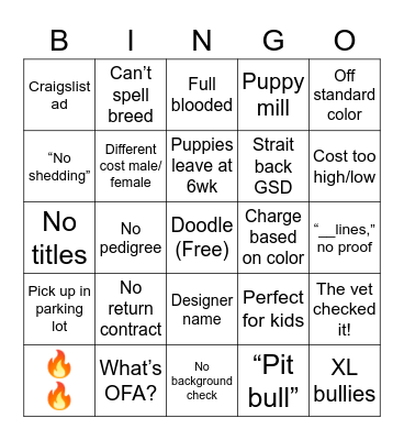 Bad Breeders Bingo Card