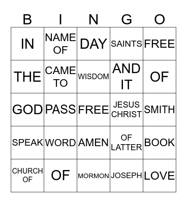 GENERAL CONFERENCE  Bingo Card