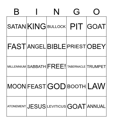 DAY OF ATONEMENT Bingo Card