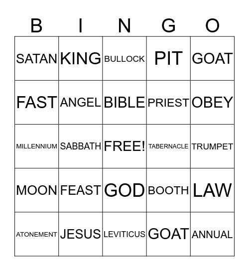 DAY OF ATONEMENT Bingo Card